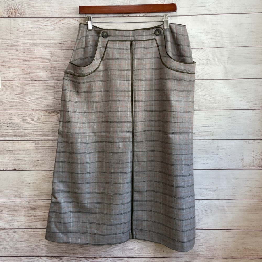 VINTAGE NEW WITH TAGS HARVE BENARD GREEN PLAID MIDI SKIRT IN 100% WOOL